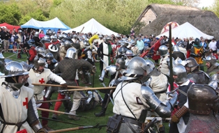 Re-enactors in medieval battle