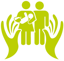 Hands around family graphic